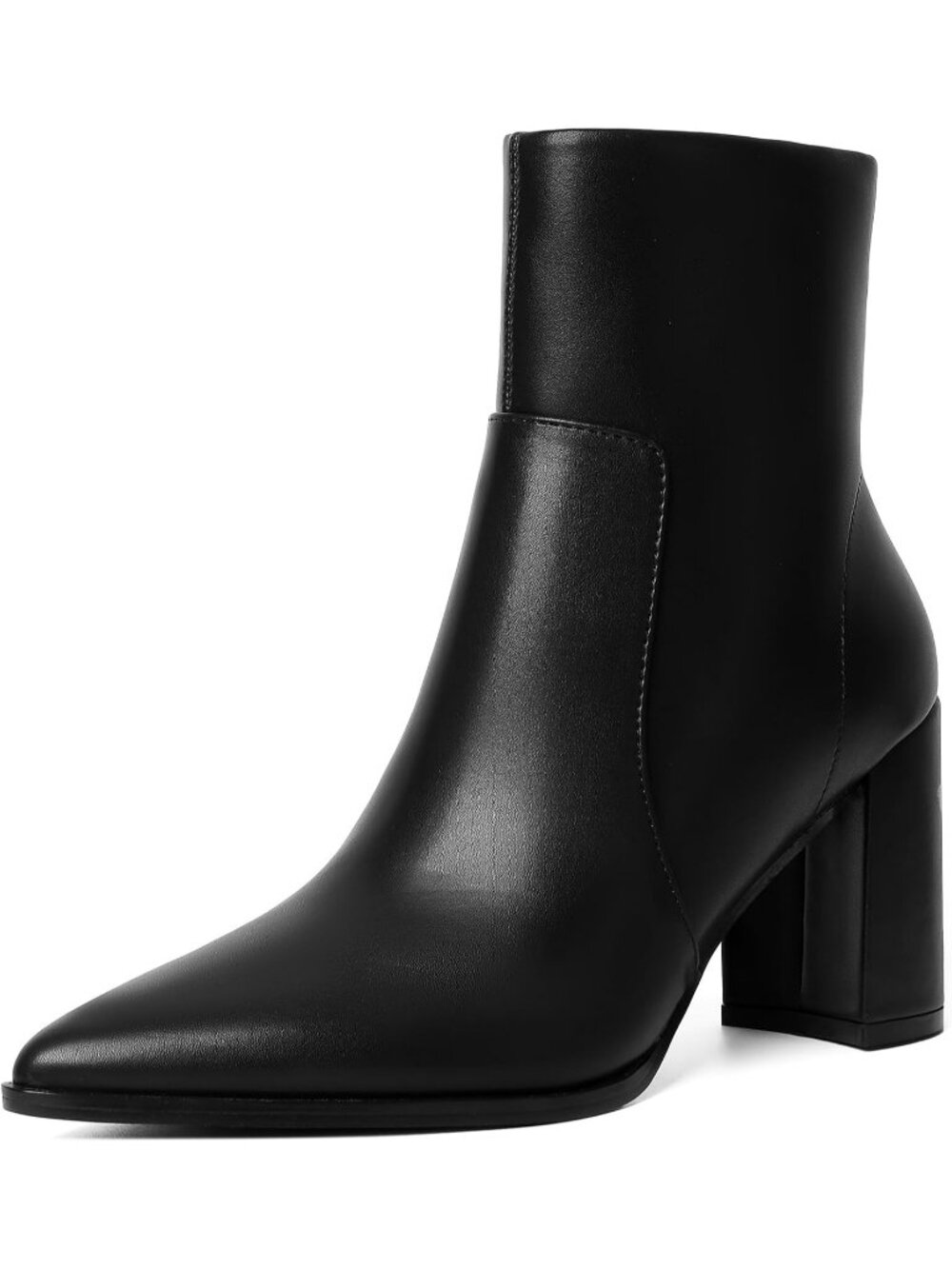 Women's Black Slip On Mid Calf High Heel Closed Toe Hiking Ankle Booties